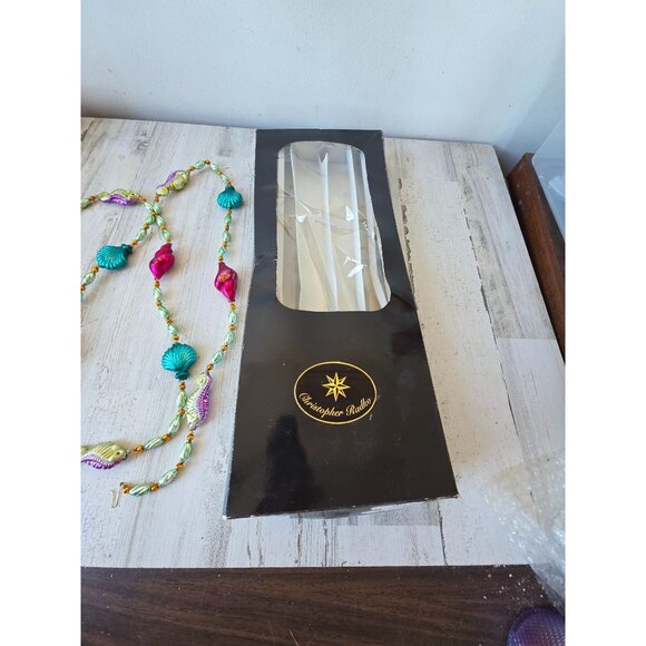 Radko seafoam seahorse shell Garland vintage Xmas glass RARE glitter 72" - Picture 6 of 7